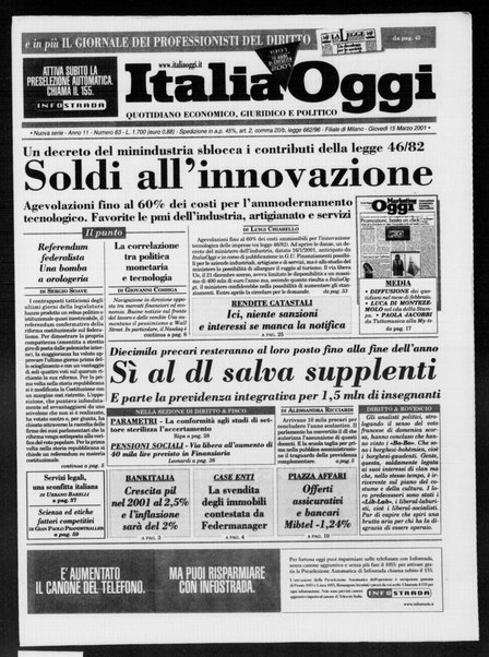 Italia oggi : quotidiano di economia finanza e politica